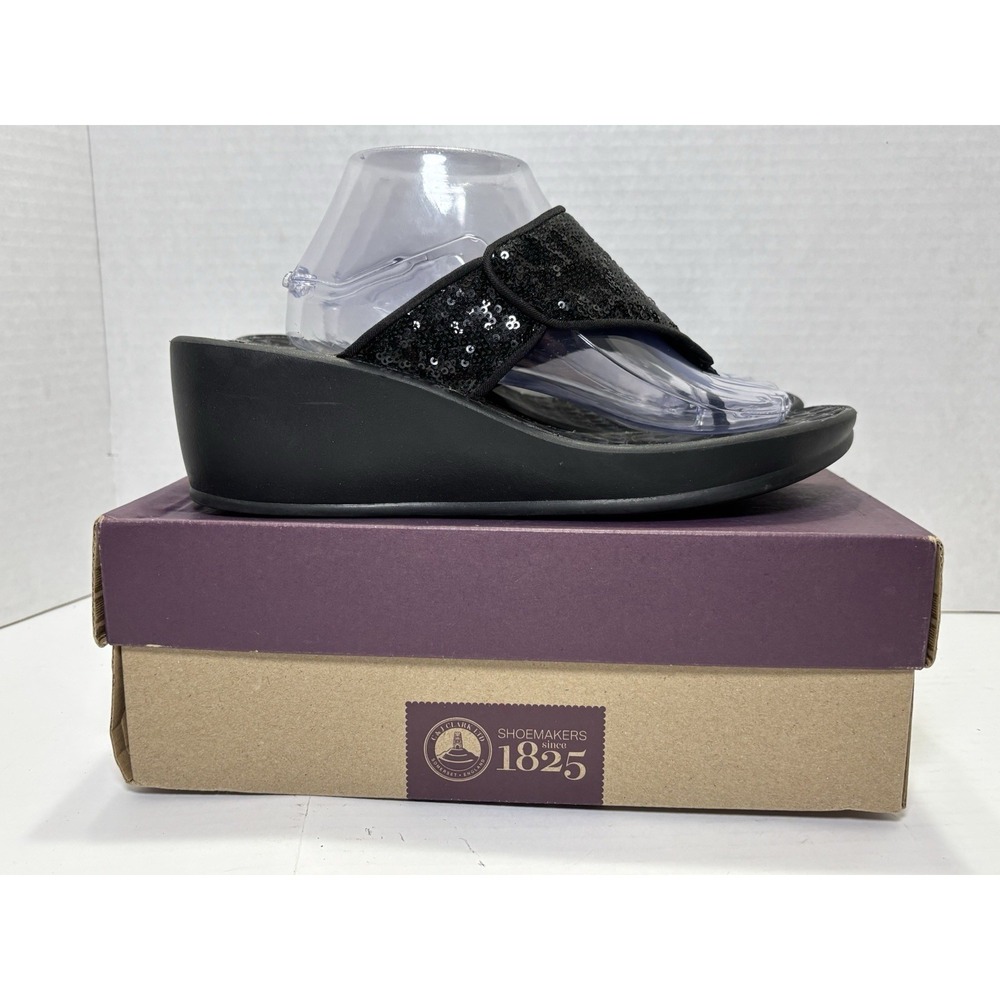 Clarks Mimic‎ Rose Black Sequin Wedge Thong Sandals Womens 12M Slides